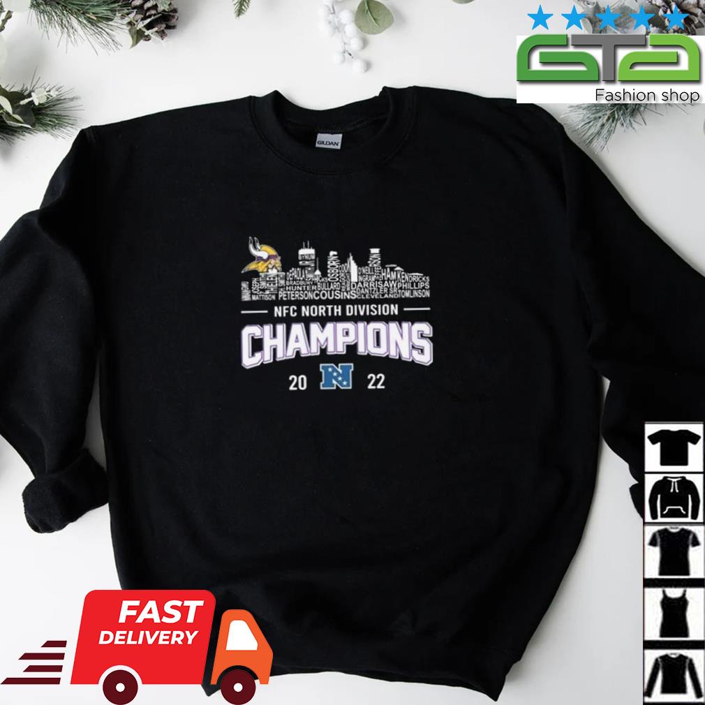 Minnesota Vikings Player Names Skyline NFC North Division Champions 2022  shirt, hoodie, sweater, long sleeve and tank top