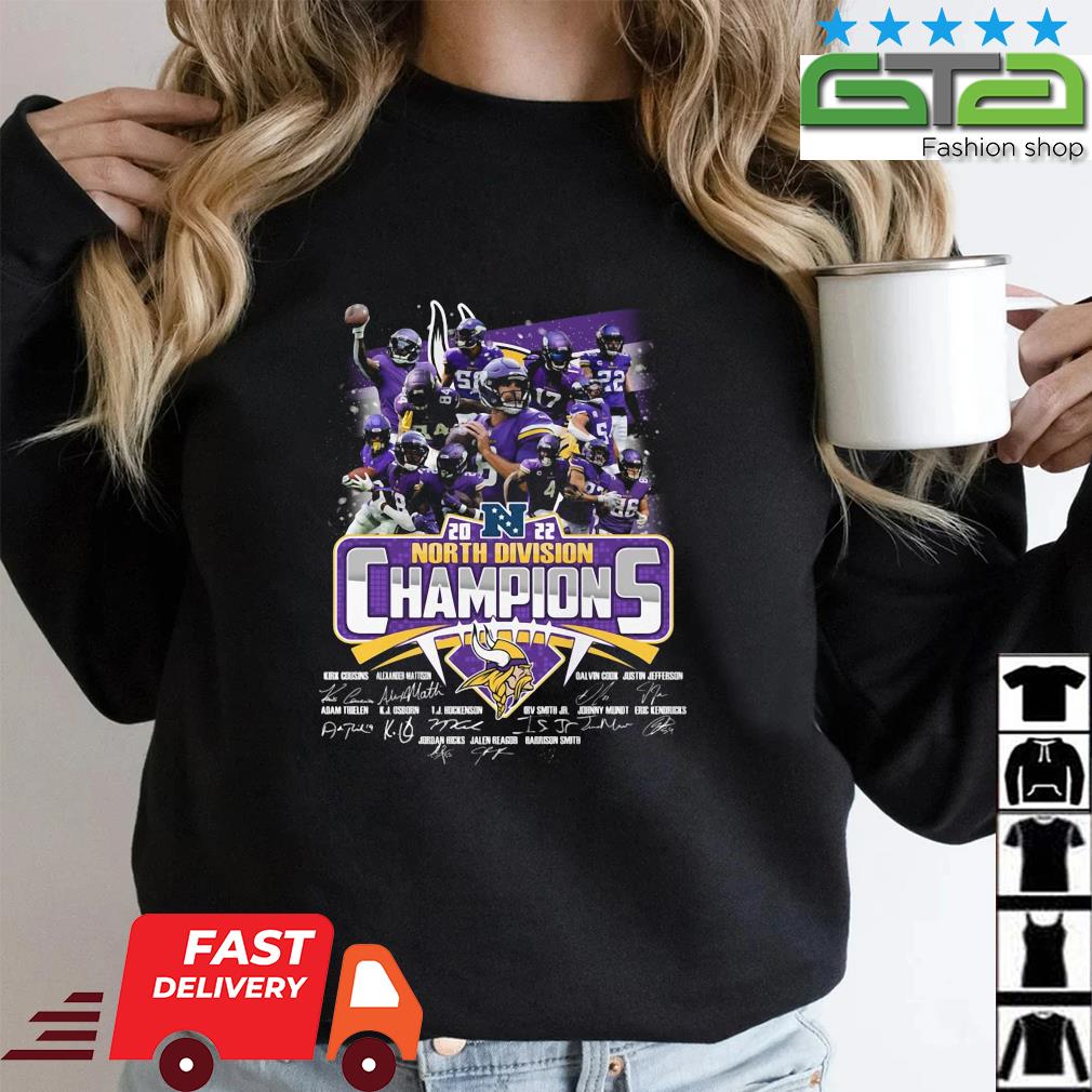 Official Minnesota Vikings 2022 North Division Champions Signatures Shirt,  hoodie, sweater, long sleeve and tank top