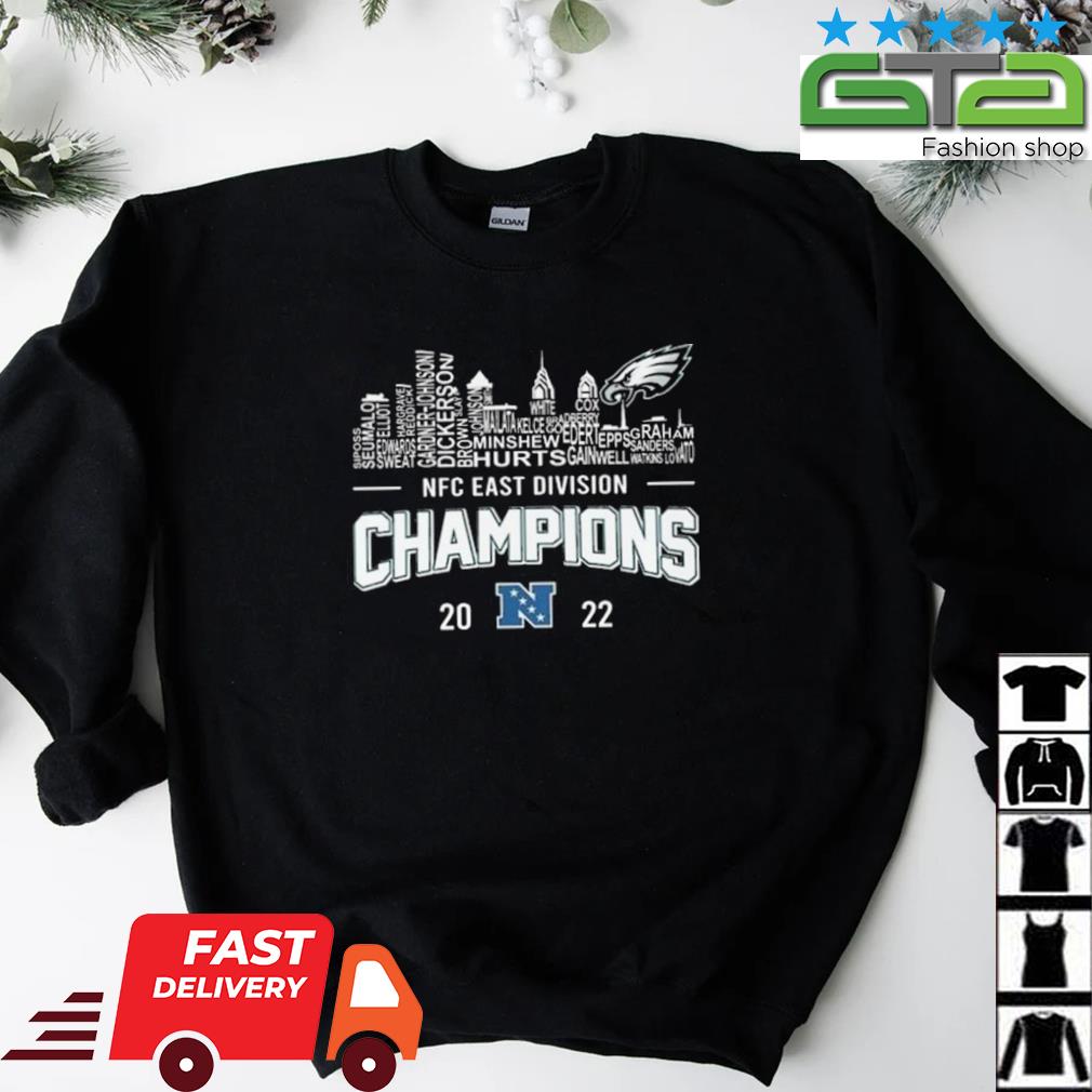 Philadelphia Eagles Player Names Skyline NFC East Division Champions 2022  shirt, hoodie, sweater, long sleeve and tank top