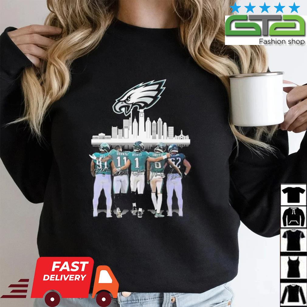 Philadelphia skyline philadelphia phillies and philadelphia eagles  signatures 2022 shirt, hoodie, sweater, long sleeve and tank top