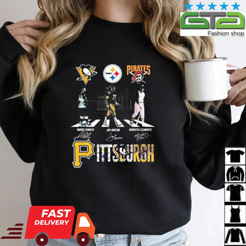 Pittsburgh Roberto Clemente Joe Greene and Mario Lemieux signatures shirt,  hoodie, sweater, long sleeve and tank top