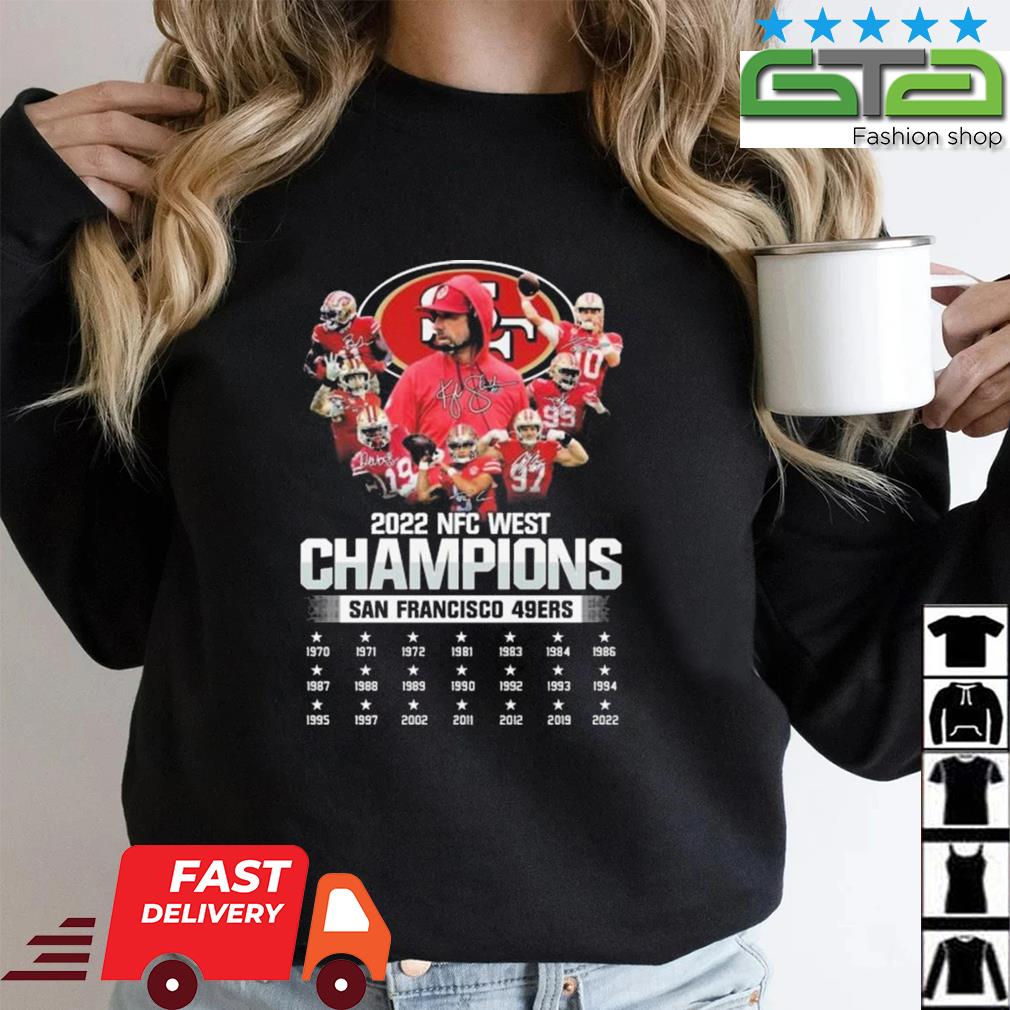 San Francisco 49ers team 2022 NFC West Division Champions signatures shirt,  hoodie, sweater, long sleeve and tank top