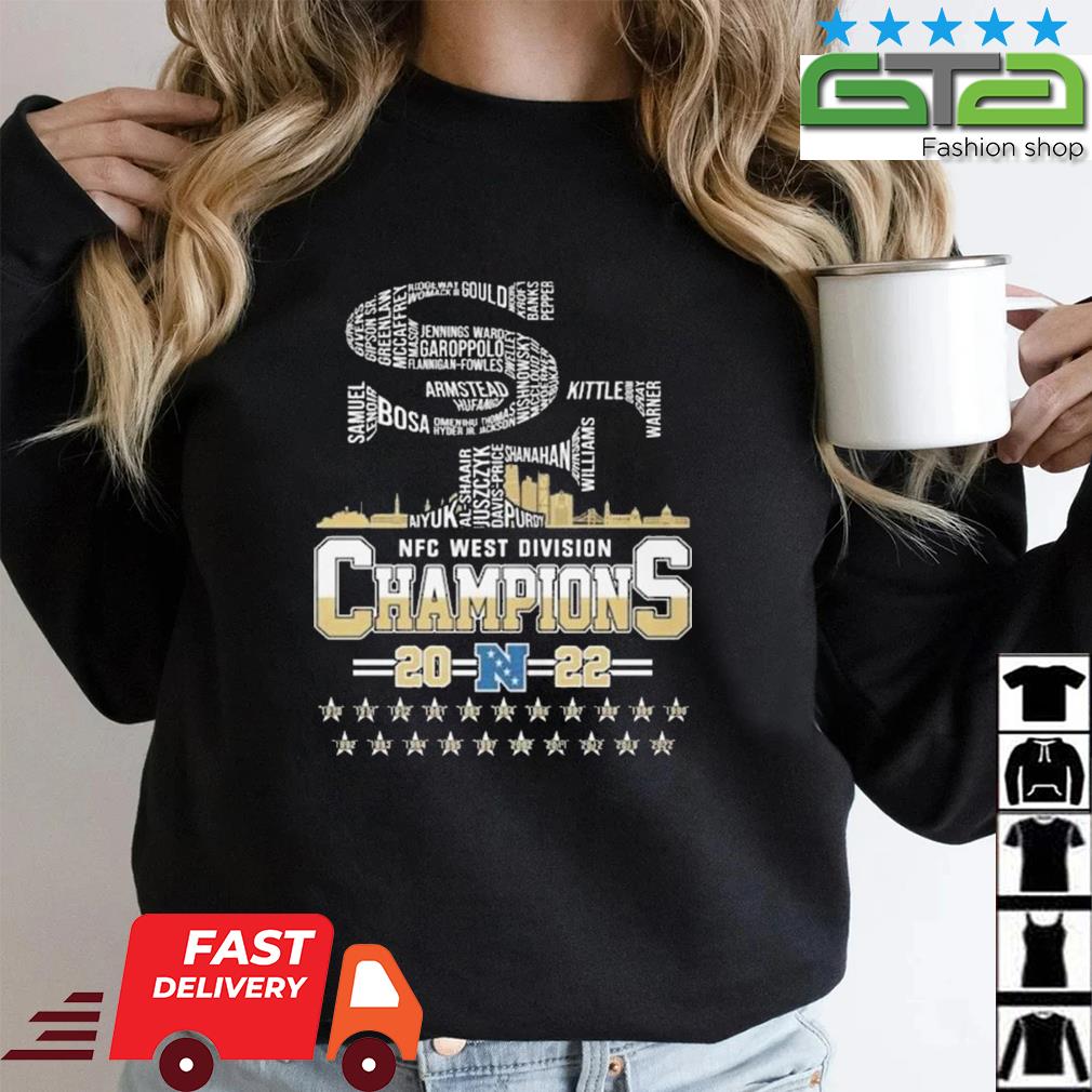 San Francisco 49ers team 2022 NFC west Champions 1970-2022 signatures shirt