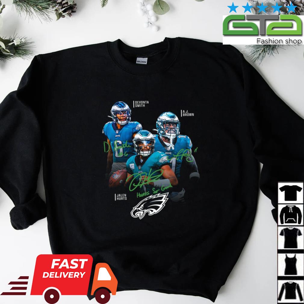 Philadelphia Eagles Miles Sanders AJ Brown Devonta Smith Jalen Hurts  Christmas Signature Unisex T-Shirt - REVER LAVIE