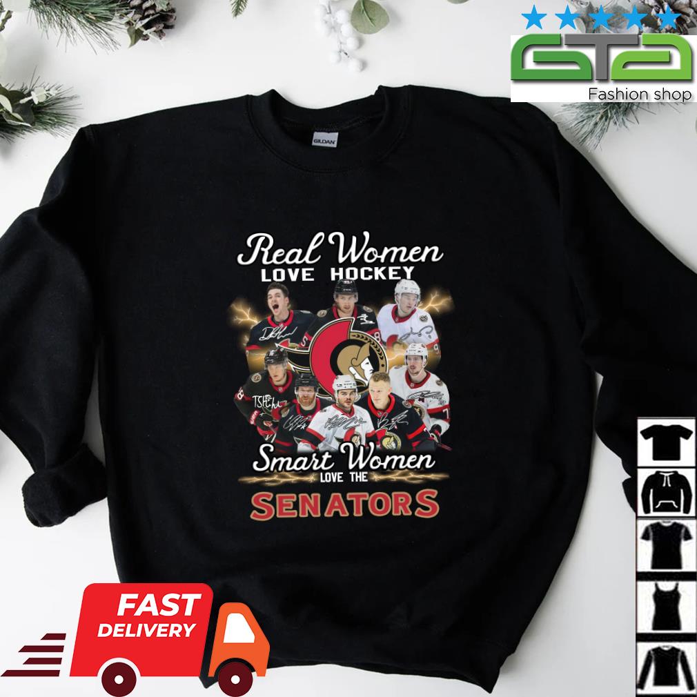 Nice 2023 Real Women Love Hockey Smart Women Love Ottawa Senators  Signatures T-shirt - 2020 Trending Tees