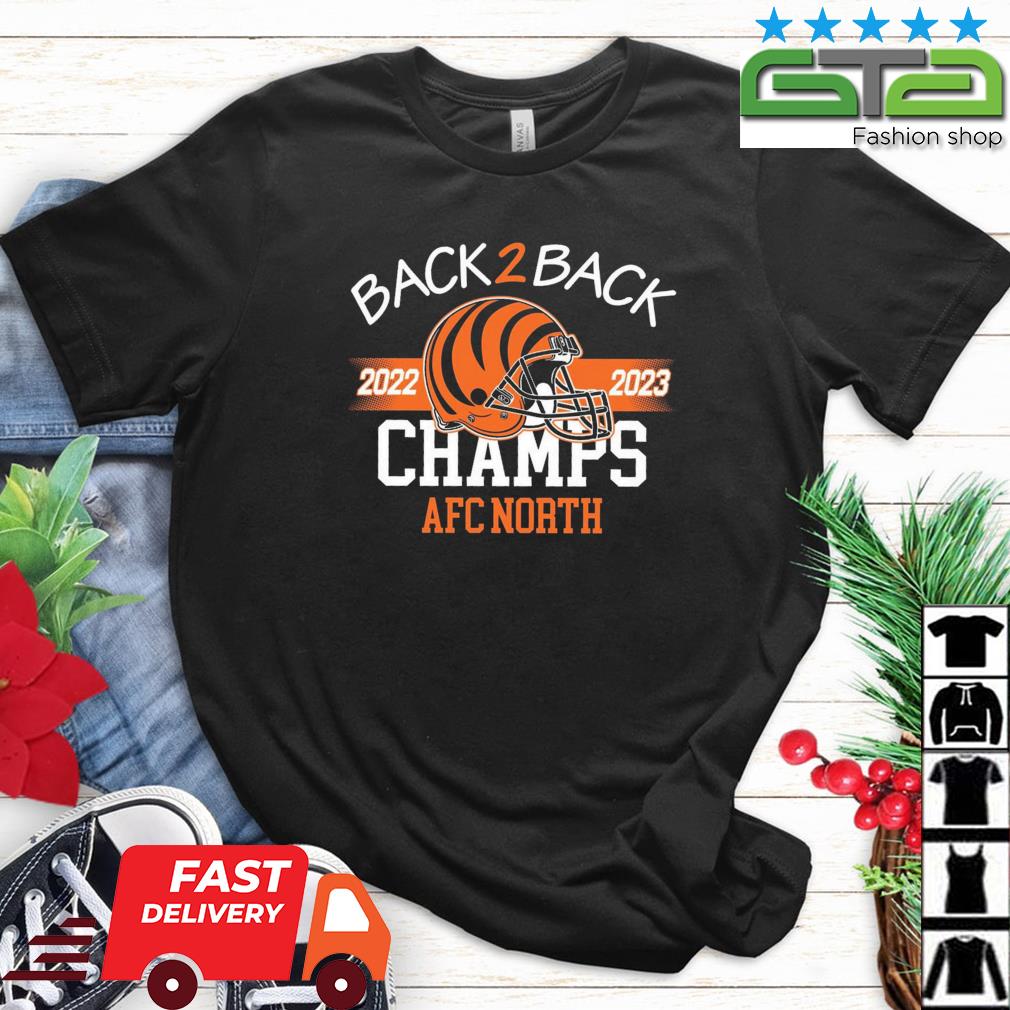 Cincinnati bengals back 2 back champs 2022 2023 afc north champs helmet  shirt, hoodie, sweater, long sleeve and tank top