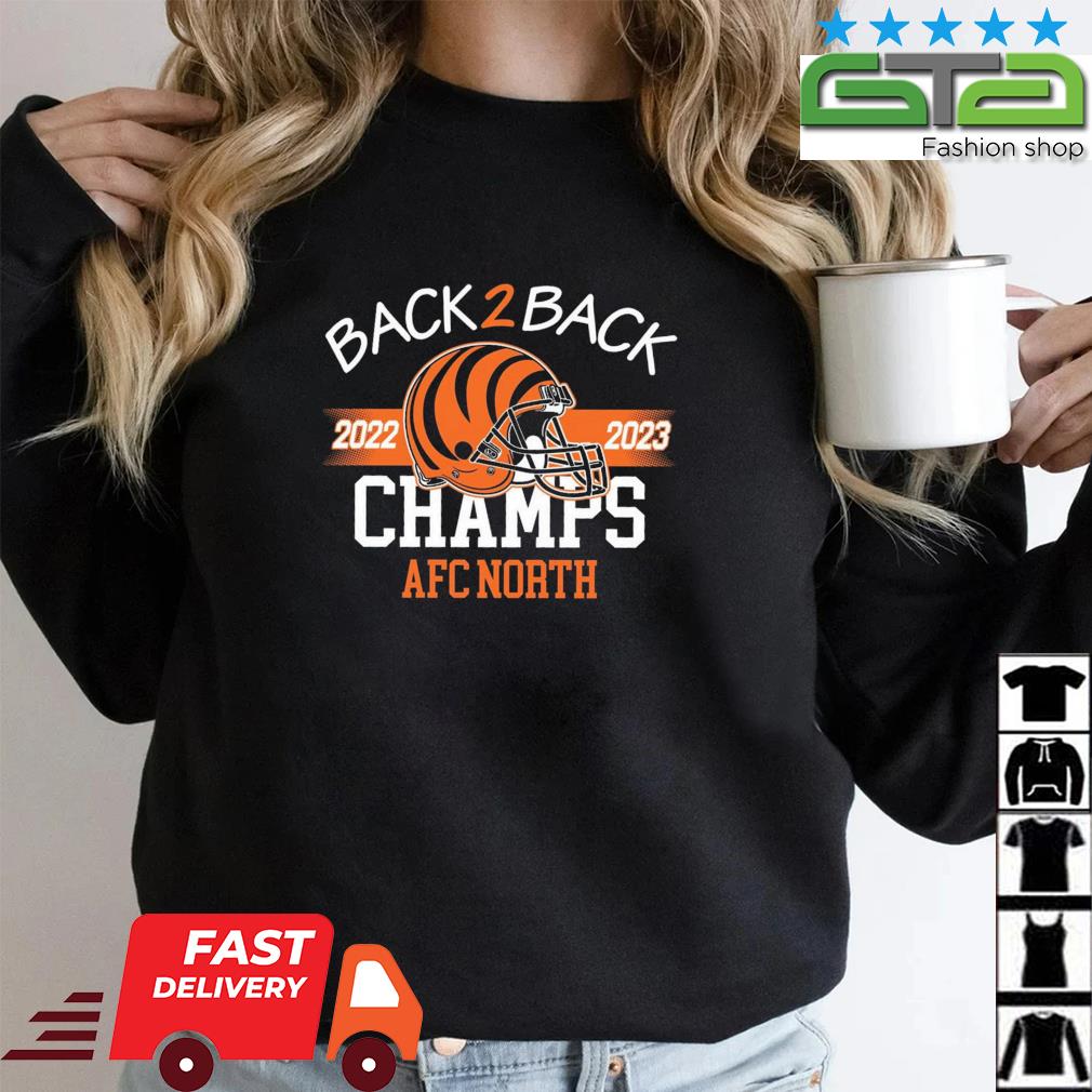 Cincinnati Bengals Back 2 Back Champs 2022 2023 AFC North Champs Helmet  Shirt,Sweater, Hoodie, And Long Sleeved, Ladies, Tank Top