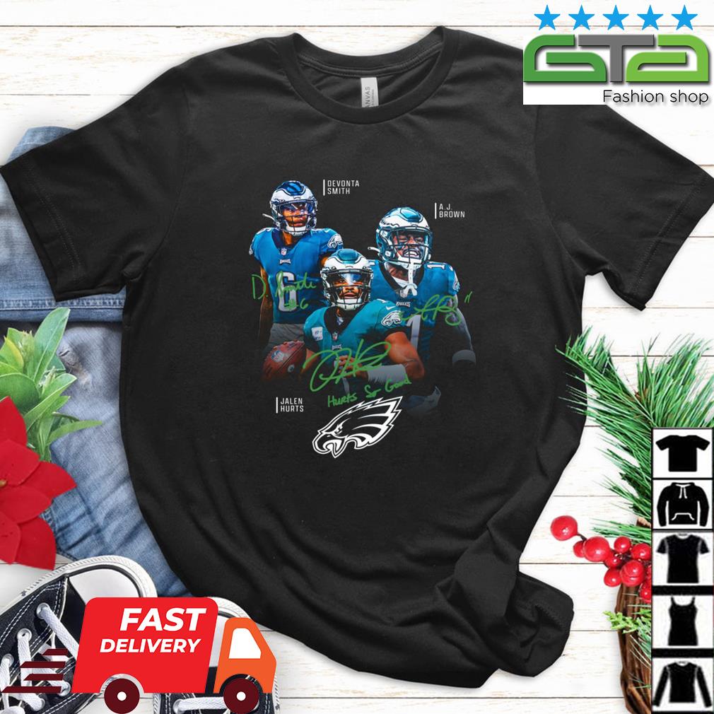 Philadelphia Eagles Aj Brown Jalen Hurts And Devonta Smith Signatures Shirt,  hoodie, sweater, long sleeve and tank top