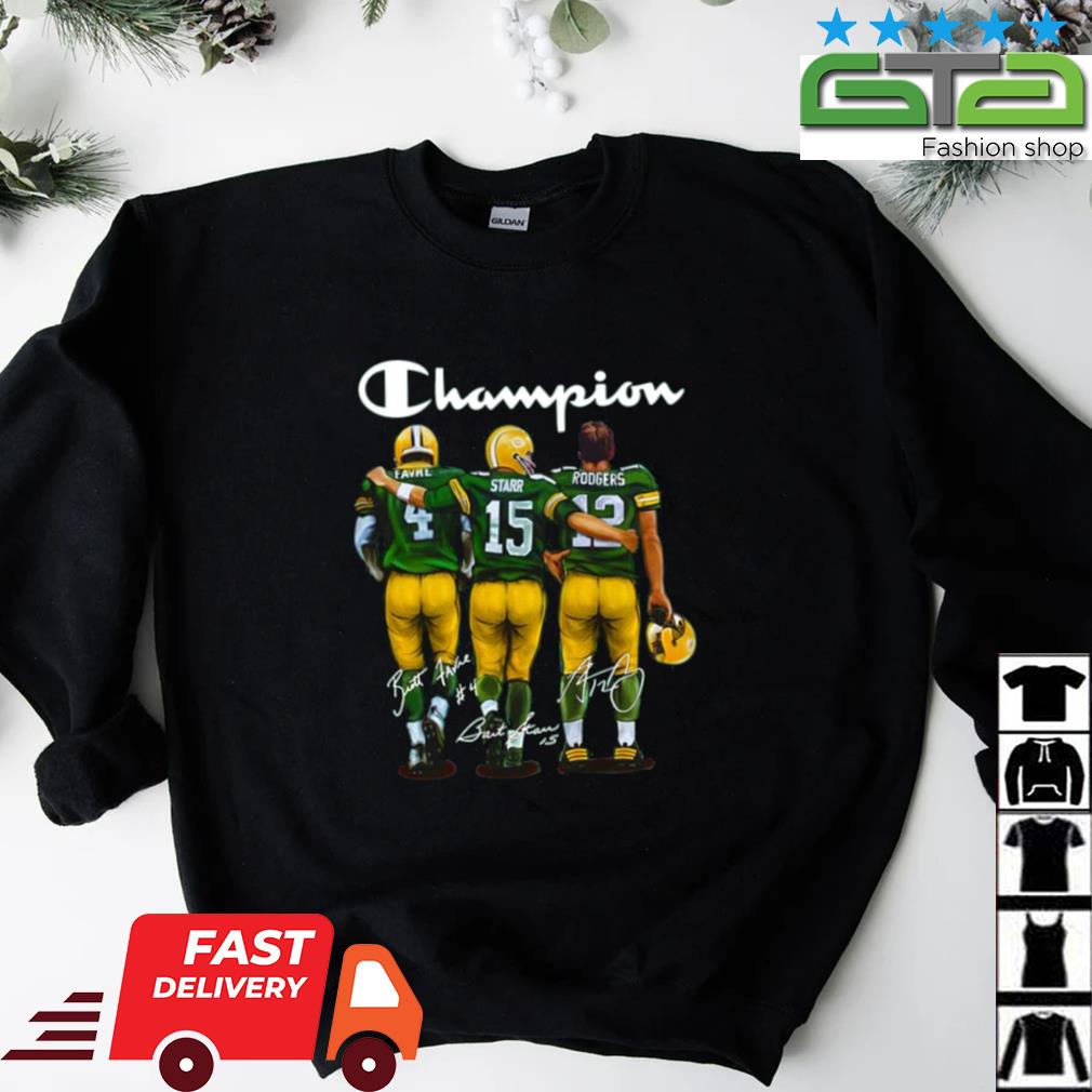 Awesome Green Bay Packers Touchdown Kings Brett Favre 4 Bart Starr 15 Aaron  Rodgers 12 Signatures Shirt