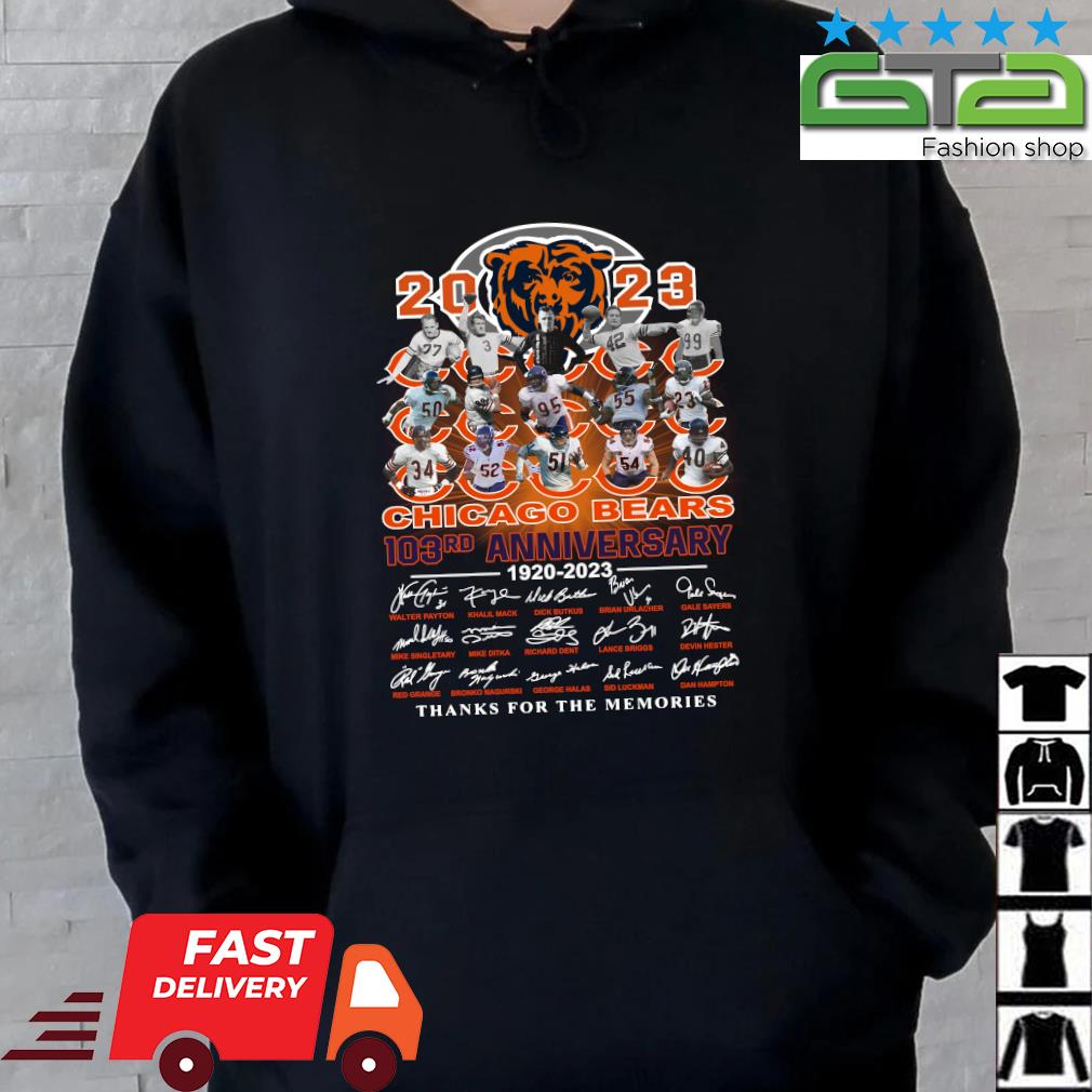 Chicago Bears 103rd anniversary 1920-2023 thanks for the memories  signatures shirt, hoodie, sweater, long sleeve and tank top