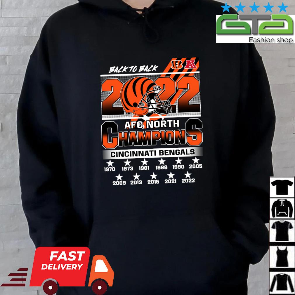 Cincinnati bengals back 2 back champs 2022 2023 afc north champs helmet  shirt, hoodie, sweater, long sleeve and tank top