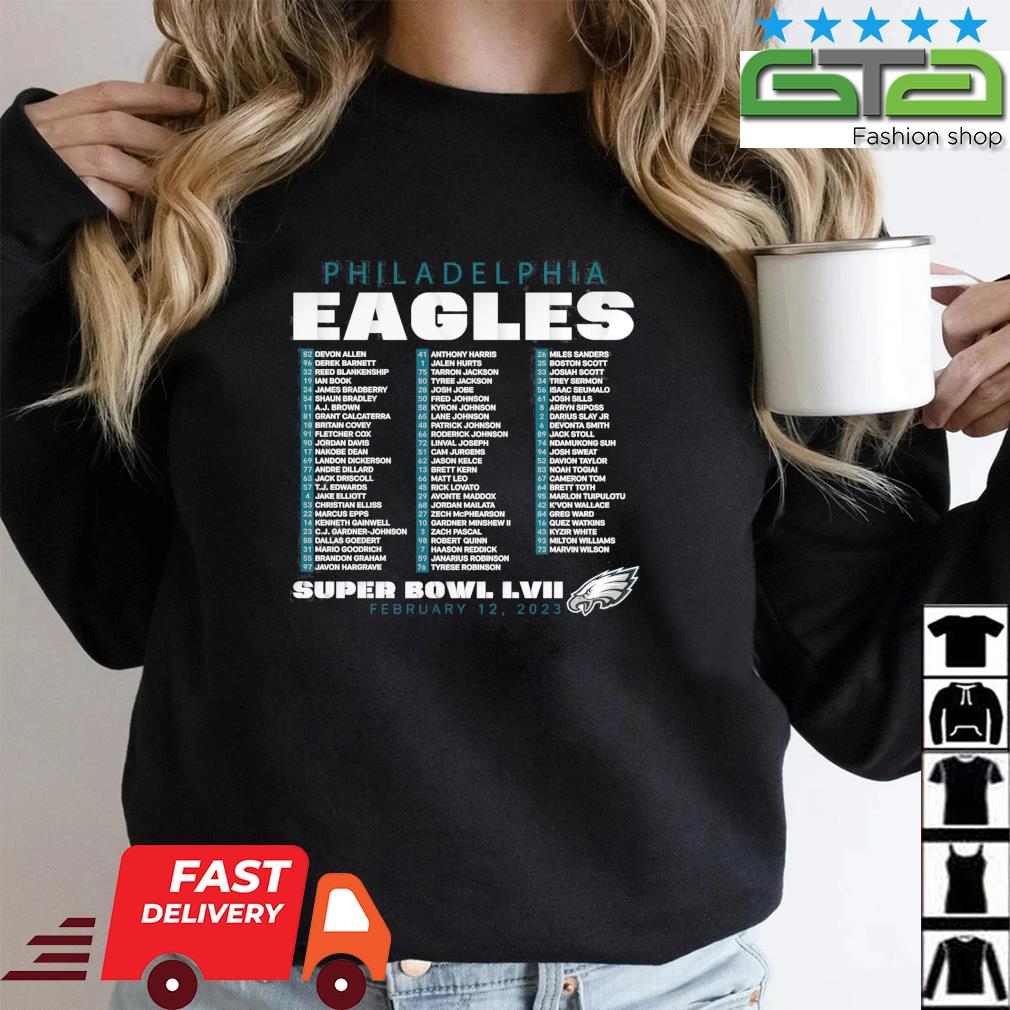 PHILADELPHIA EAGLES MEN'S SUPER BOWL LVII VARSITY TEAM ROSTER T