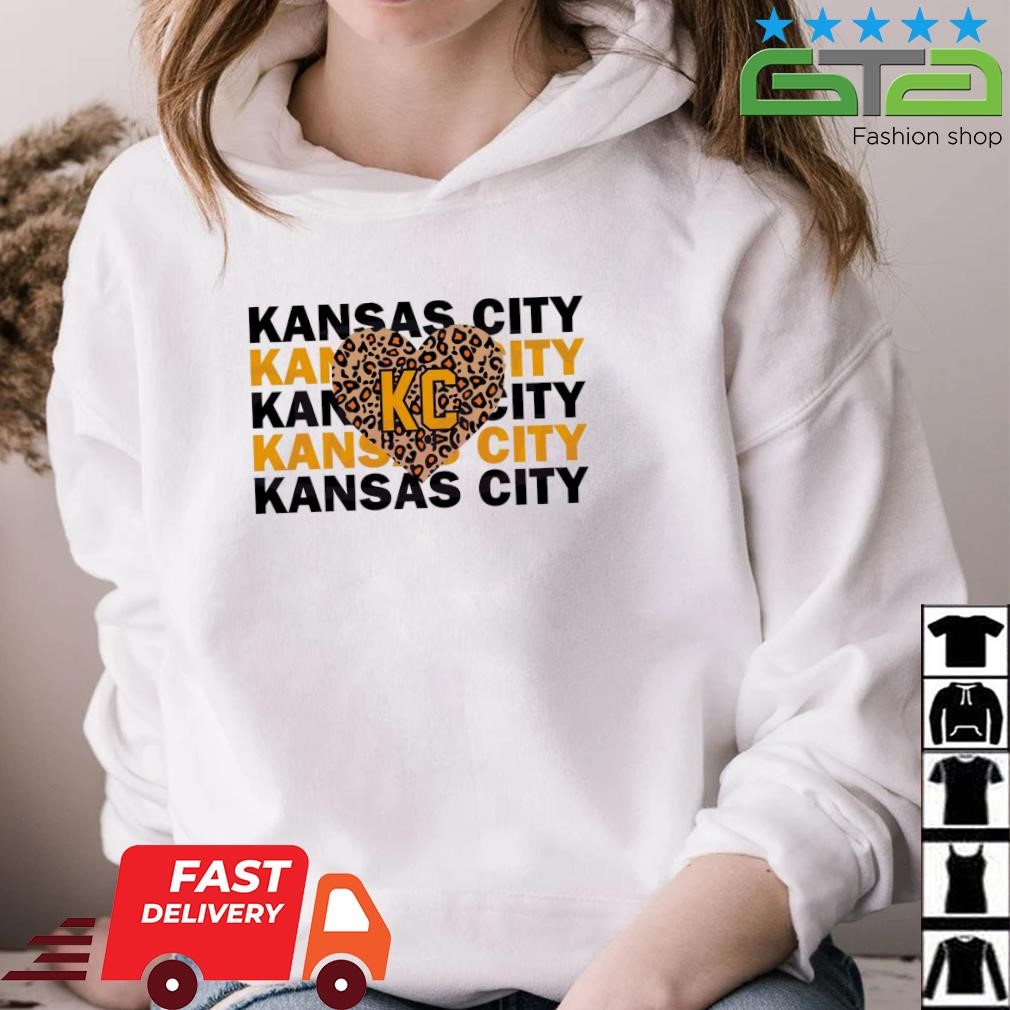 Kansas City Sweatshirt Leopard Heart Mascot Chiefs Cheer - Anynee