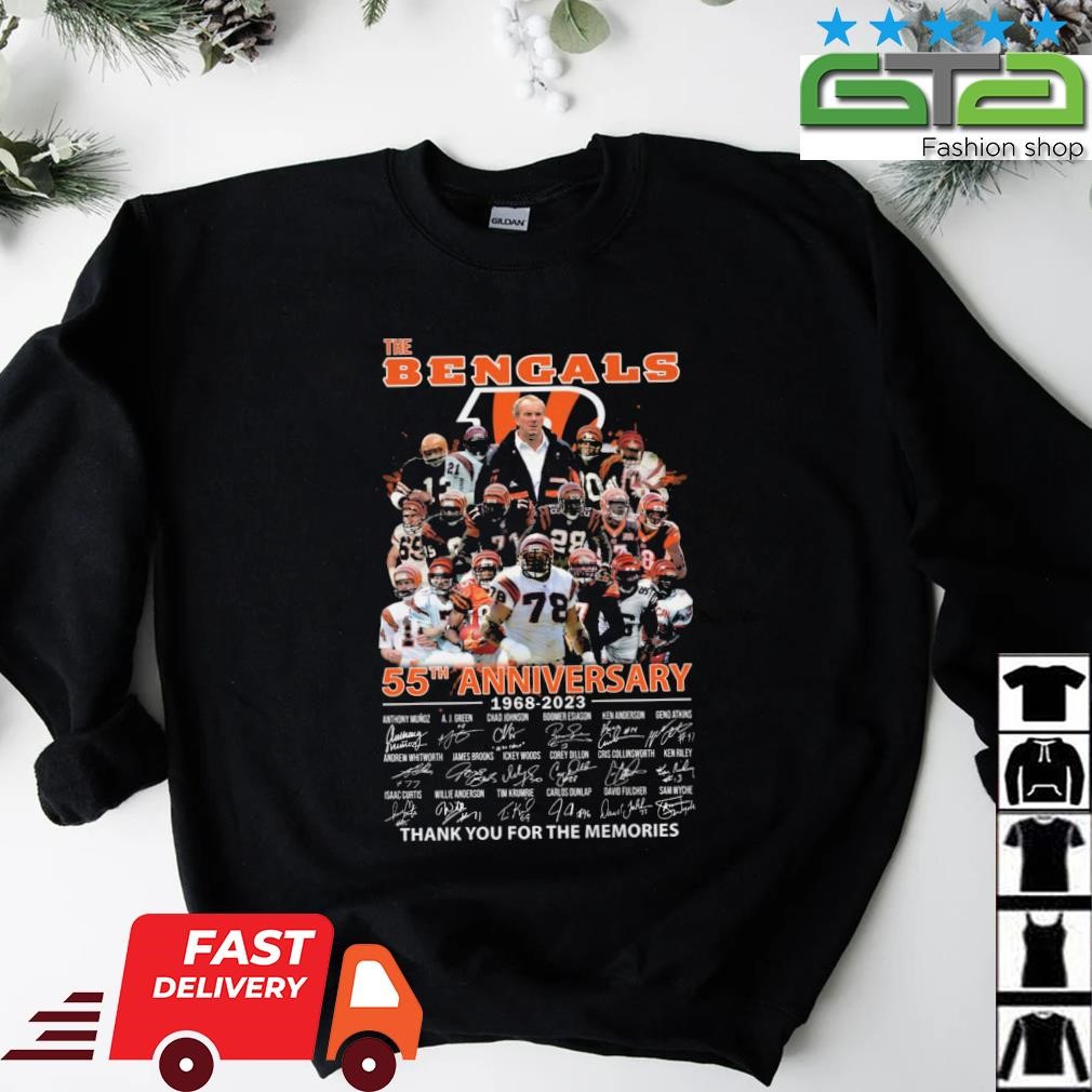 The Cincinnati Bengals 55th Anniversary 1968-2023 Thank You For The  Memories Signatures shirt, hoodie, sweater, long sleeve and tank top