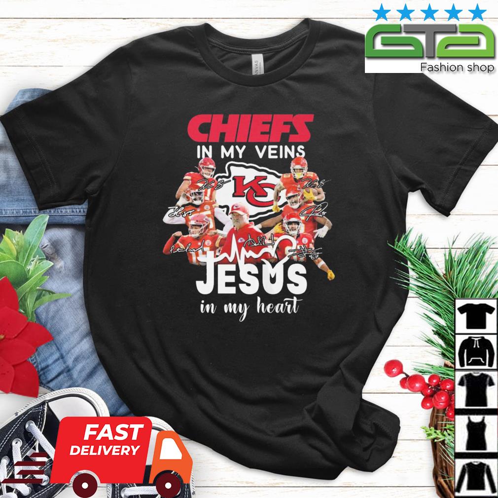Super Bowl LVII Champions Kansas City Chiefs In My Veins Jesus In My Heart Signatures shirt