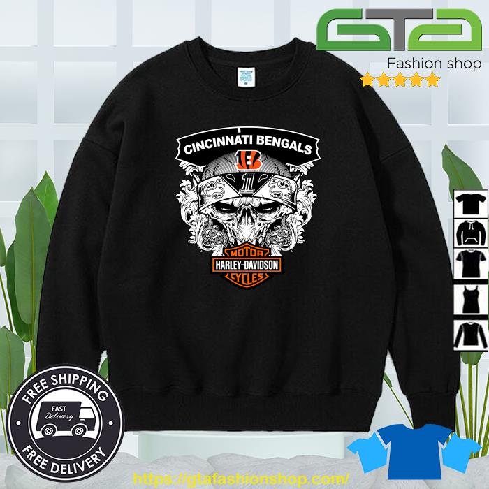 Cincinnati Bengals Harley Davidson Skull Shirt - High-Quality Printed Brand