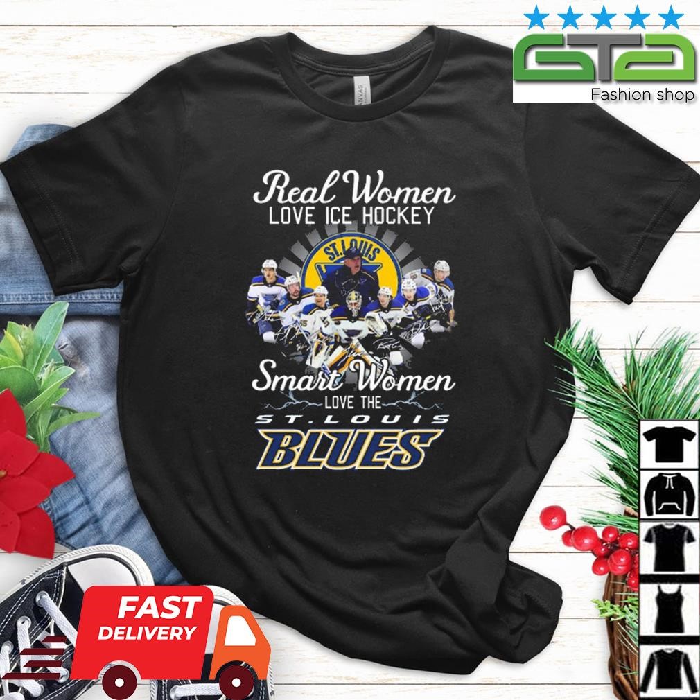 2023 real women love Ice hockey smart women love the St Louis Blues  signatures shirt