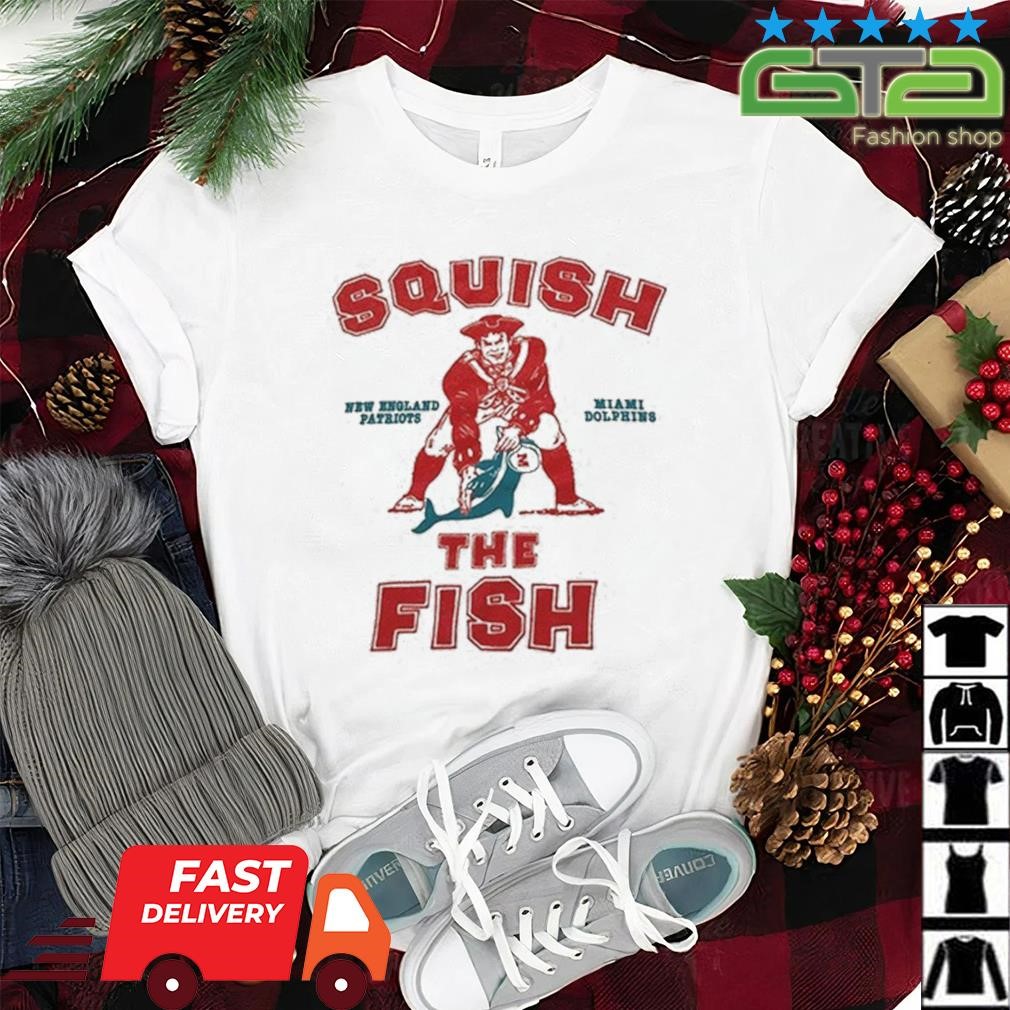 Vintage Patriots And Dolphins Squish The Fish Ringer Shirt