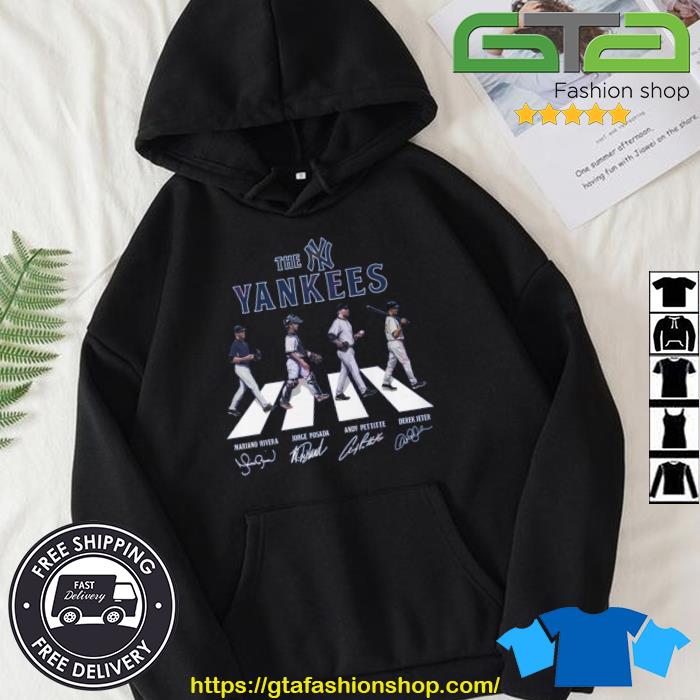 The Yankees Mariano Rivera And Jorge Posada And Andy Pettitte And Derek Jeter Road Abbey Signatures Shirt Hoodie