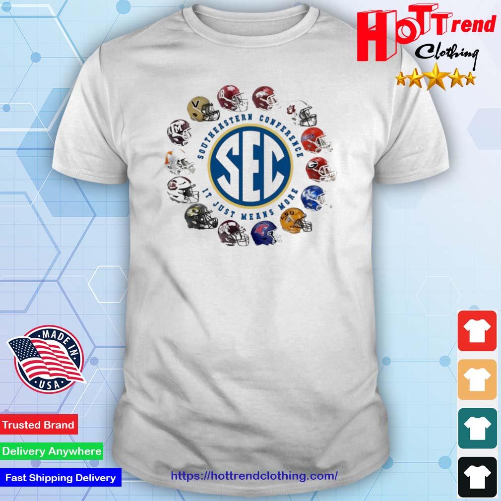 2023 Sec Southeastern Conference It Just Means More 14 Teams Helmet Shirt