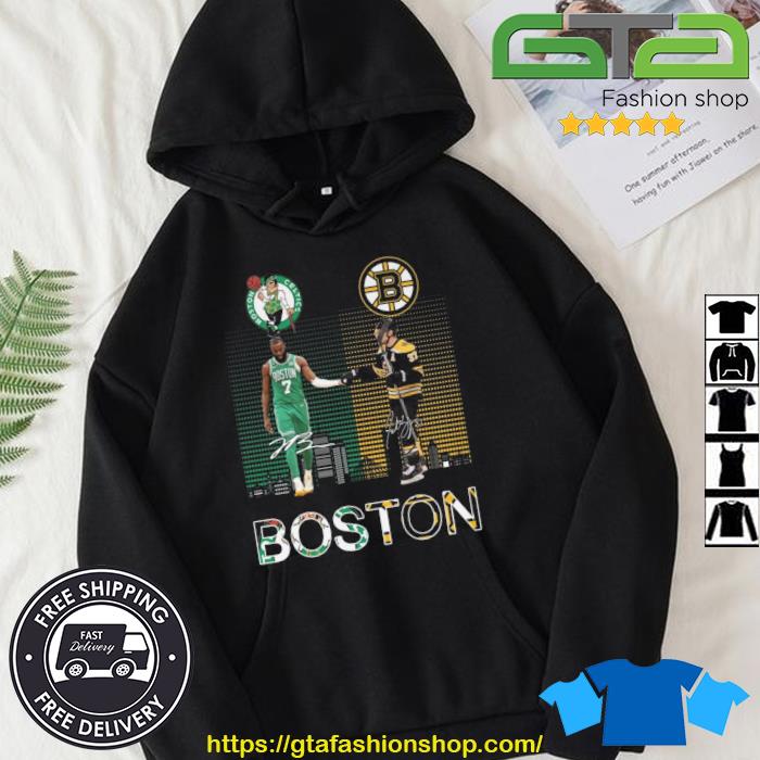 Boston Bruins And Boston Celtics Skylines Signatures Shirt Hoodie