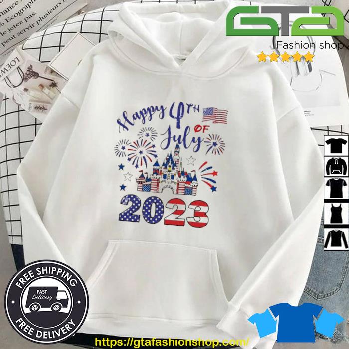 Happy 4th Of July 2023 American Flag Disney Castle Family Shirts Disney World Shirt Hoodie