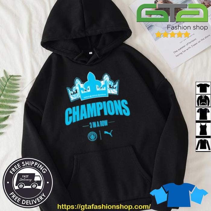 Hot Manchester City Champions 3 In A Row 2023-2023 Shirt Hoodie
