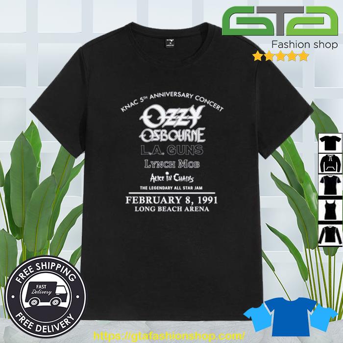 KNAC February 8 1991 Ozzy Osbourne LA Guns Lynch Mob Alice In Chains 5th Anniversary Concert Event Shirt