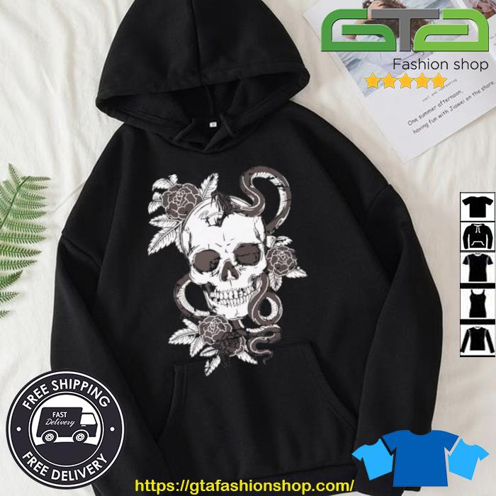 Skull Snake Rose Art Old School Tattoo Vintage T-Shirt Hoodie