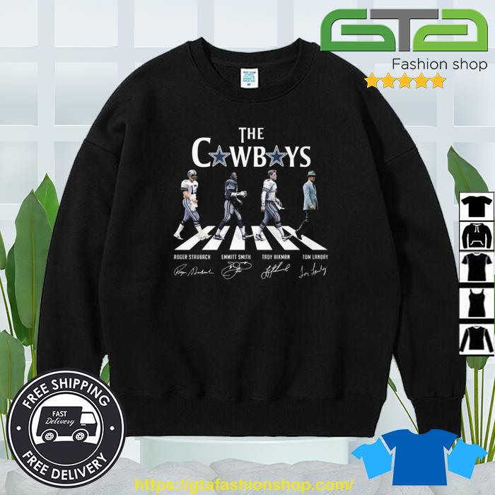 The Dallas Cowboys Troy Aikman Emmitt Smith Roger Staubach Tom Landry  signature Abbey Road 2023 tee, hoodie, sweater, long sleeve and tank top