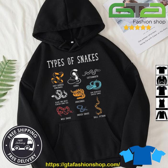Types Of Snakes Educational Serpent 9 Different Snake Shirt Hoodie