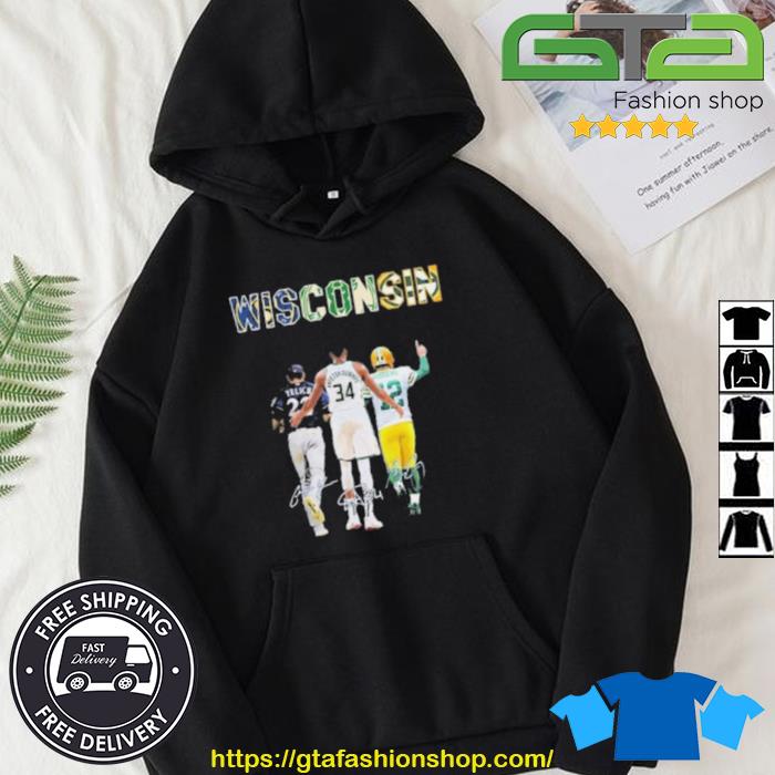 Wisconsin Sports Team Christian Yelich Giannis Antetokounmpo And Aaron Rodgers Signatures Shirt Hoodie