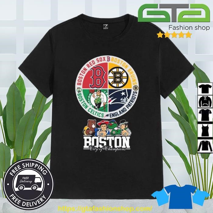 Boston Red Sox Boston Bruins Boston Celtics New England Patriots Boston  City of Champions 2023 logo and mascot shirt, hoodie, sweater, long sleeve  and tank top