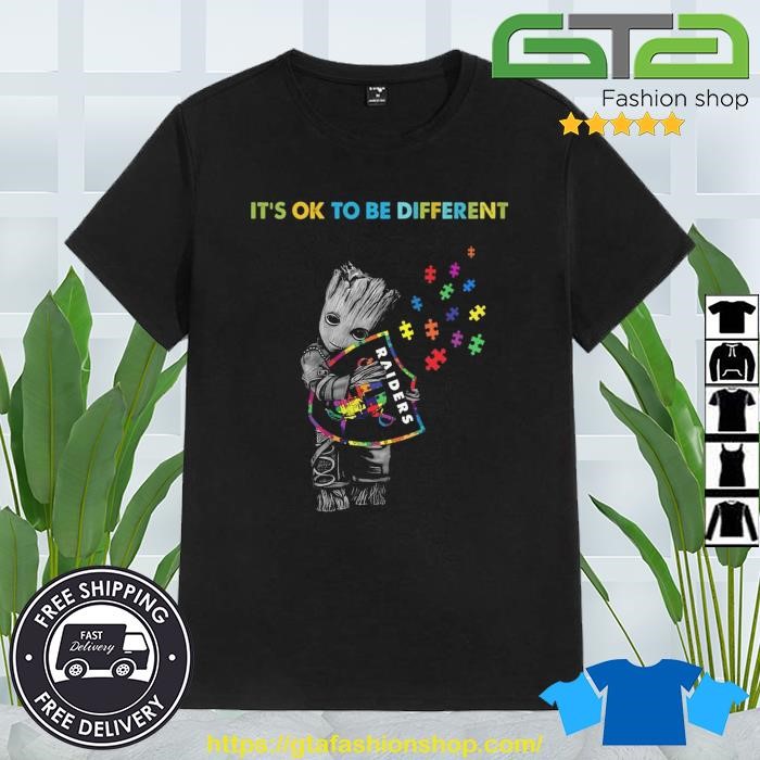 Las Vegas Raiders Groot Hug Autism Its Ok To Be Different Shirt