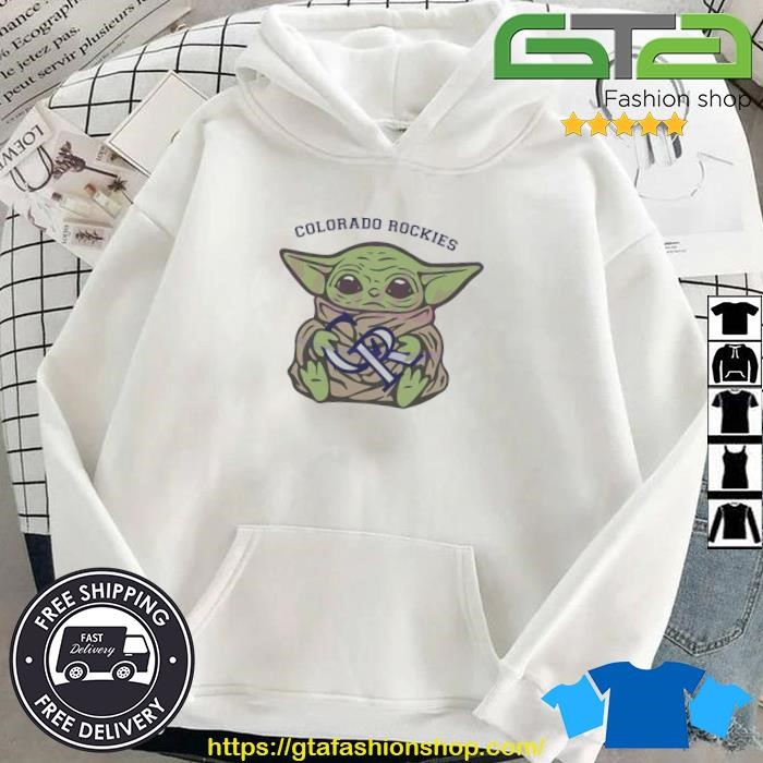 Baby Yoda hug Colorado Rockies shirt, hoodie, sweater, long sleeve