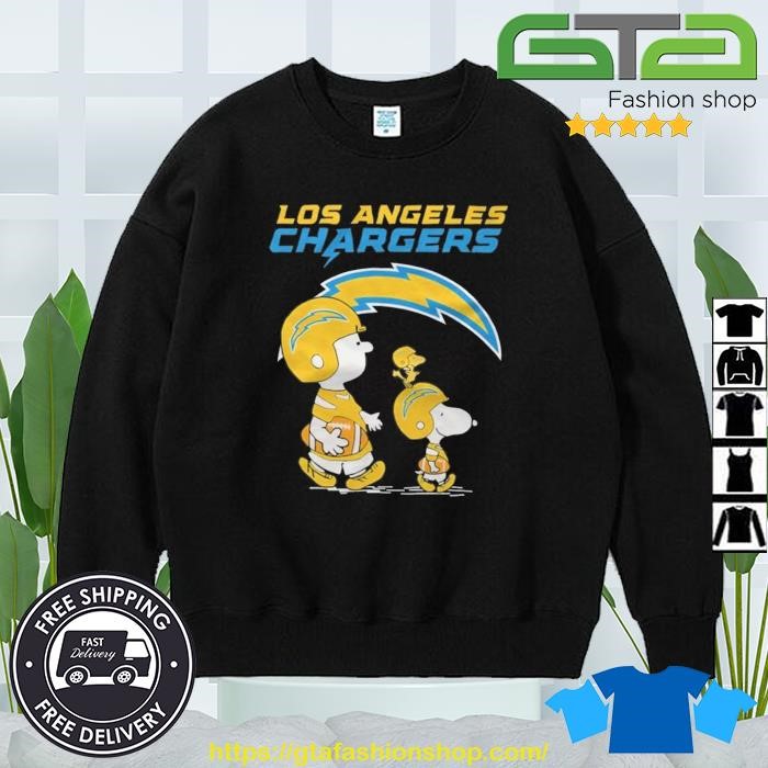 Official Los angeles chargers Peanuts Snoopy Charlie brown and Woodstock T- shirt, hoodie, tank top, sweater and long sleeve t-shirt