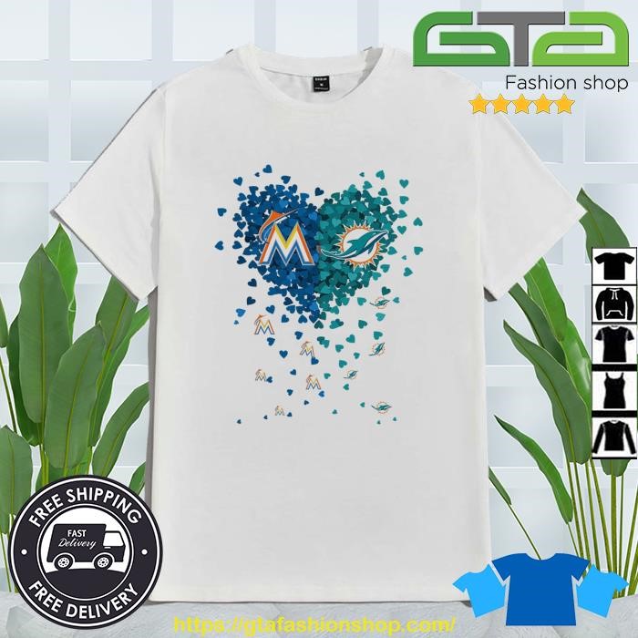 Miami Marlins Miami Dolphins Tiny Heart Shape 2023 Shirt - Peanutstee