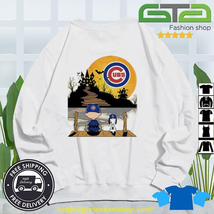 Peanut Snoopy And Charlie Brown Chicago Cubs Sitting Under Moon