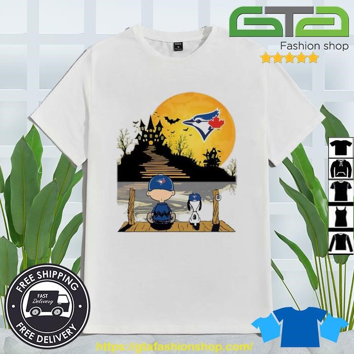Snoopy and Charlie Brown Sit Under Moon Toronto Blue Jays Halloween 2023 T- shirt, hoodie, sweater, long sleeve and tank top