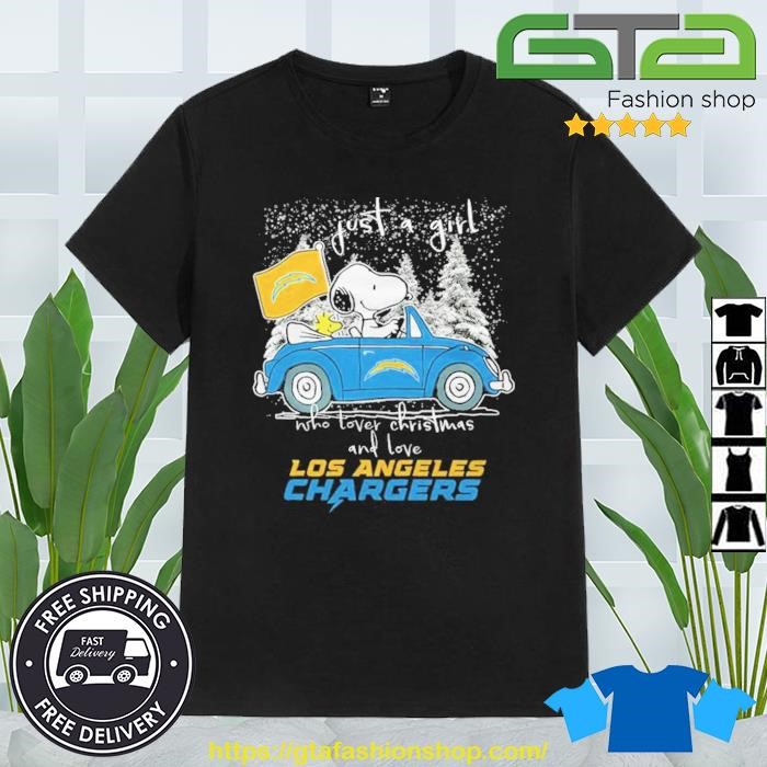 Snoopy and Woodstock Just A Girl Who Loves Christmas And Love Los Angeles  Chargers 2023 T-Shirt, hoodie, sweater, long sleeve and tank top