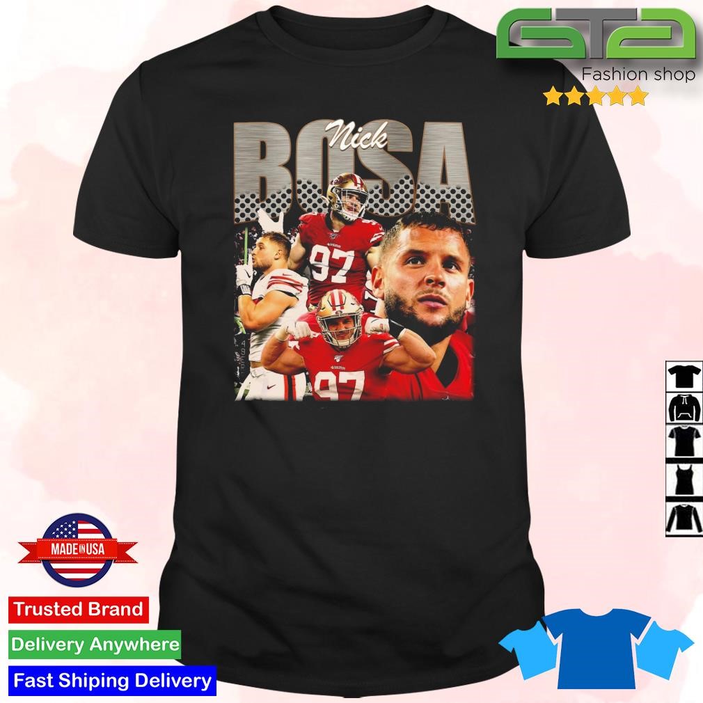 Nick Bosa 97 San Francisco 49ers player signature football poster shirt,  hoodie, sweater, long sleeve and tank top