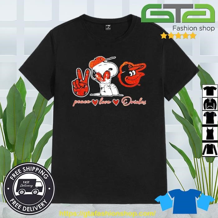 Official Snoopy Baltimore Orioles Peace Love Orioles Shirt, hoodie