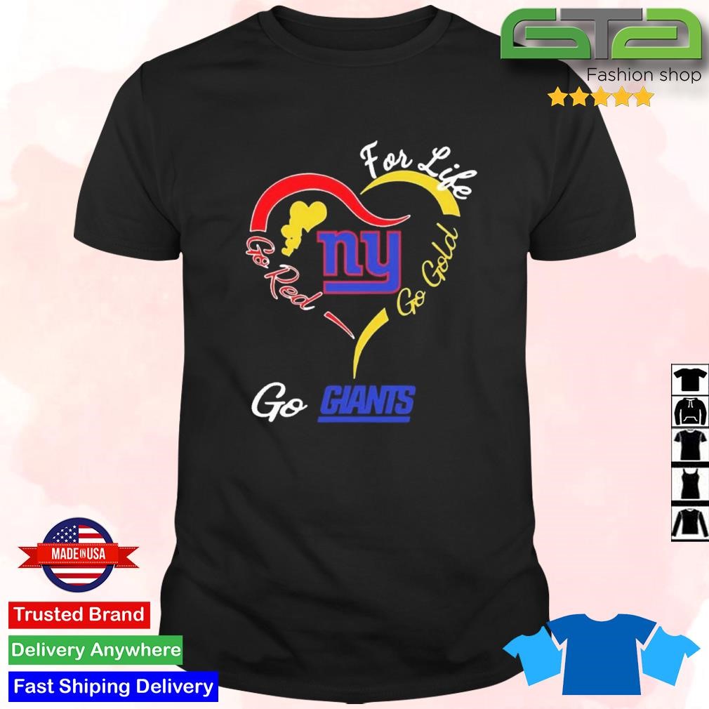 Official New York Giants For Life Go Red Go Gold Go Eagles Heart Logo T-shirt