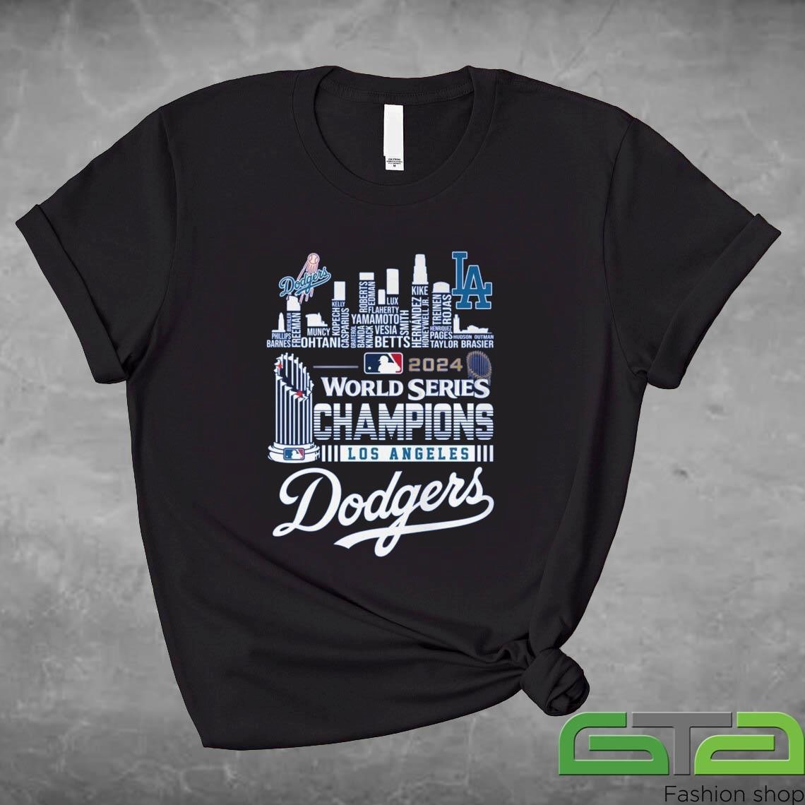 Official 2024 World Series Champions One Win Away MLB Los Angeles Dodgers Skyline Shirt