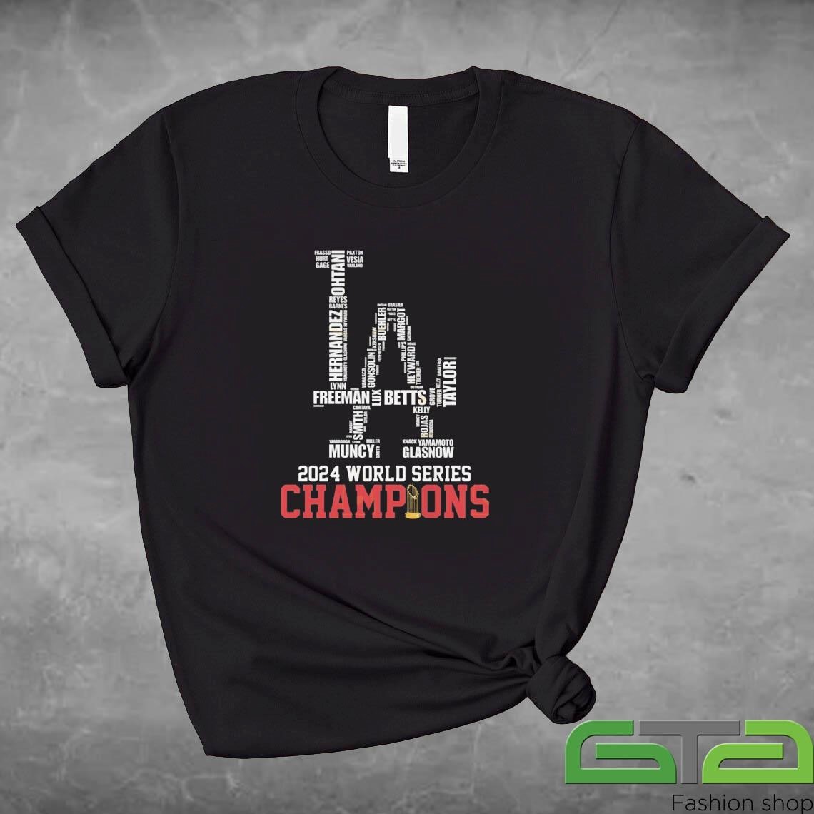 Official Los Angeles Dodgers 2024 Champions World Series LA Logo Name Players Shirt