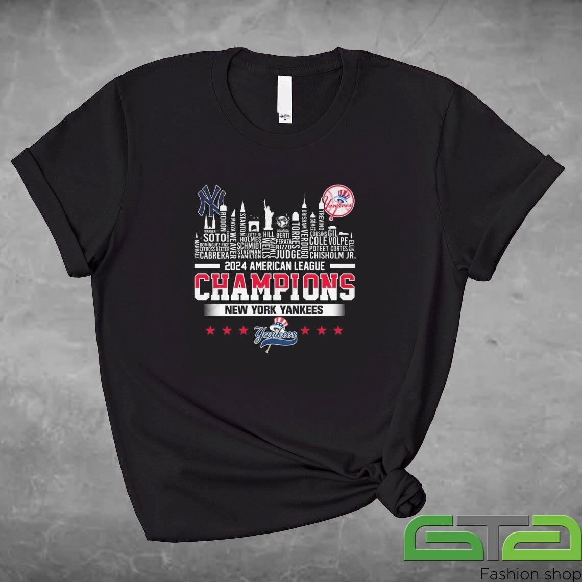 Official New York Yankees 2024 American League Champions Skyline Name Shirt