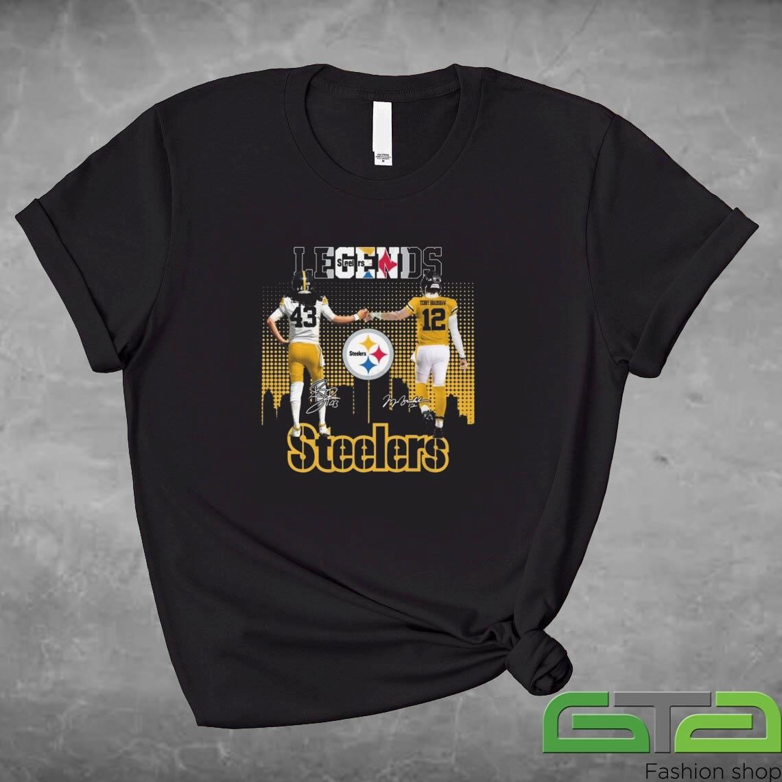 Official Pittsburgh Steelers Troy Polamalu and Terry Bradshaw Legends Signatures Shirt