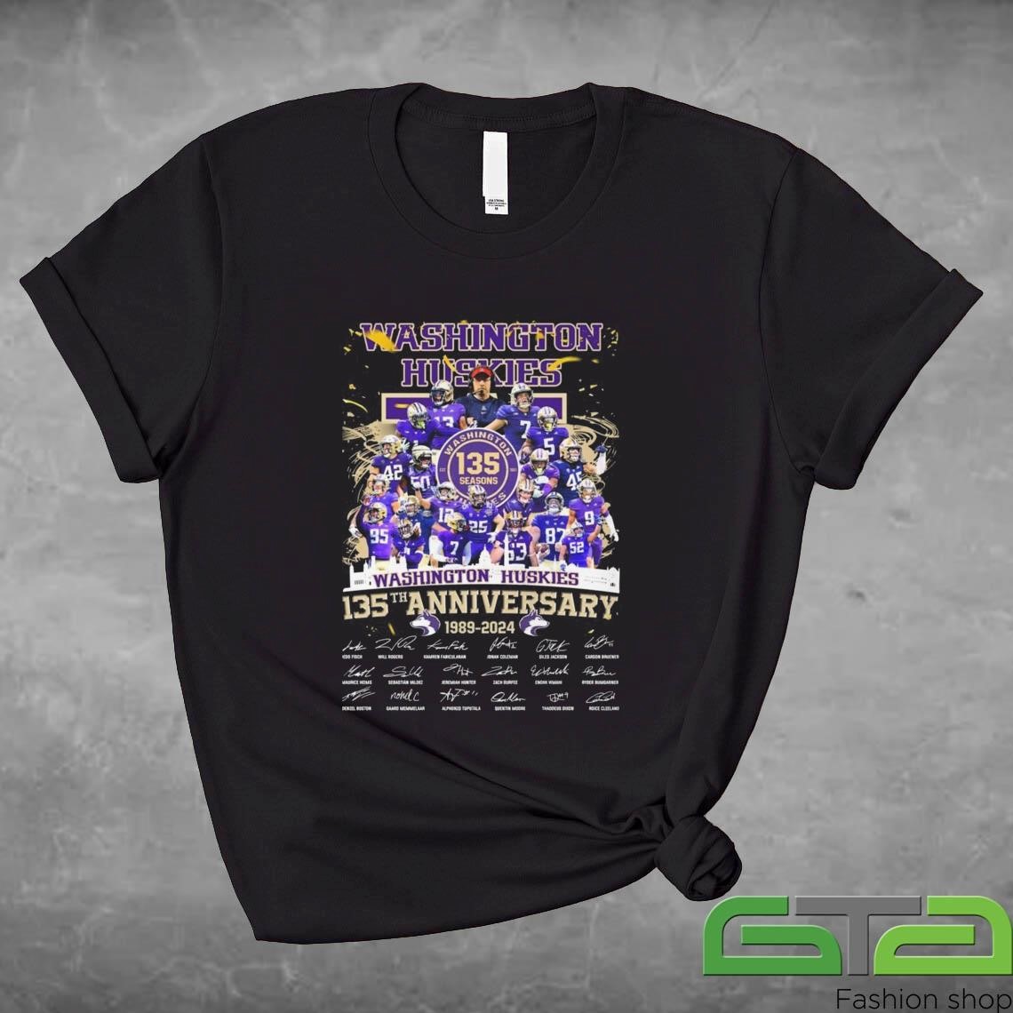 Official Washington Huskies 135th Anniversary 1989-2024 Signatures Shirt