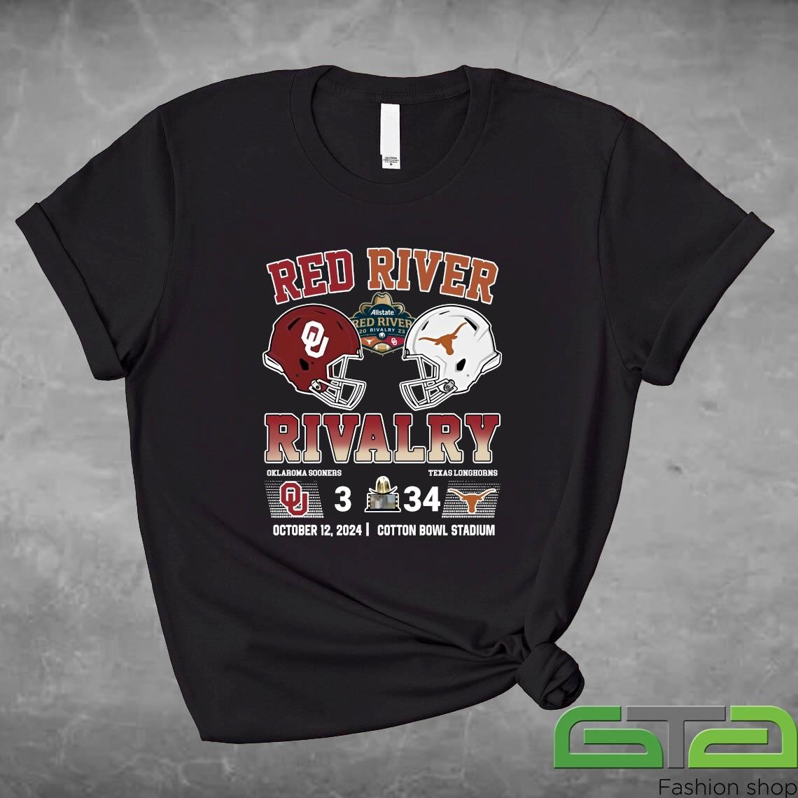 Texas Longhorns 2024 Red River Rivalry Victory 34-3 Sooners Helmet Score shirt