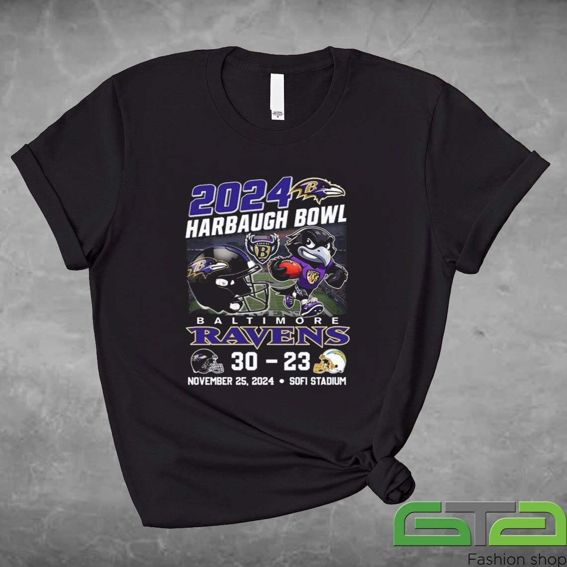 Official 2024 Harbaugh Bowl Baltimore Ravens 30-23 Los Angeles Chargers November 25 2024 Sofi Stadium T-shirt